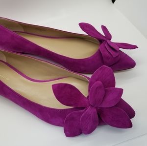 Ann Taylor Rena Flower Suede Flat - Magenta Size 7